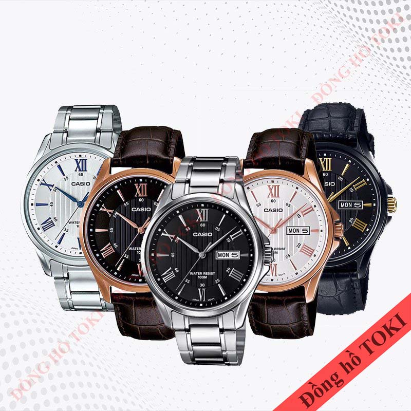Pin thay đồng hồ đeo tay casio MTP-1384 dây da dây kim loại các màu
