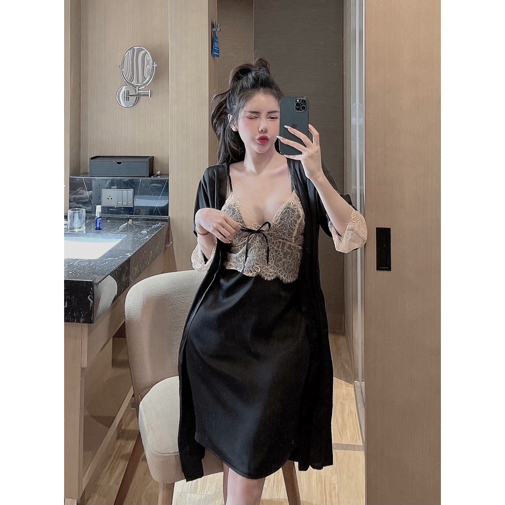 Đầm Ngủ Nữ 2 dây Sexy lụa satin - latin Siêu Mát ĐN103