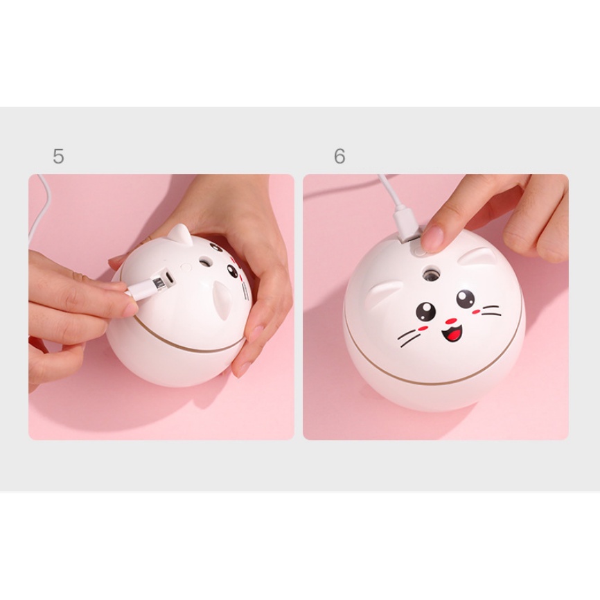 Máy phun sương tạo độ ẩm không khí mini hình mèo kèm đèn ngủ