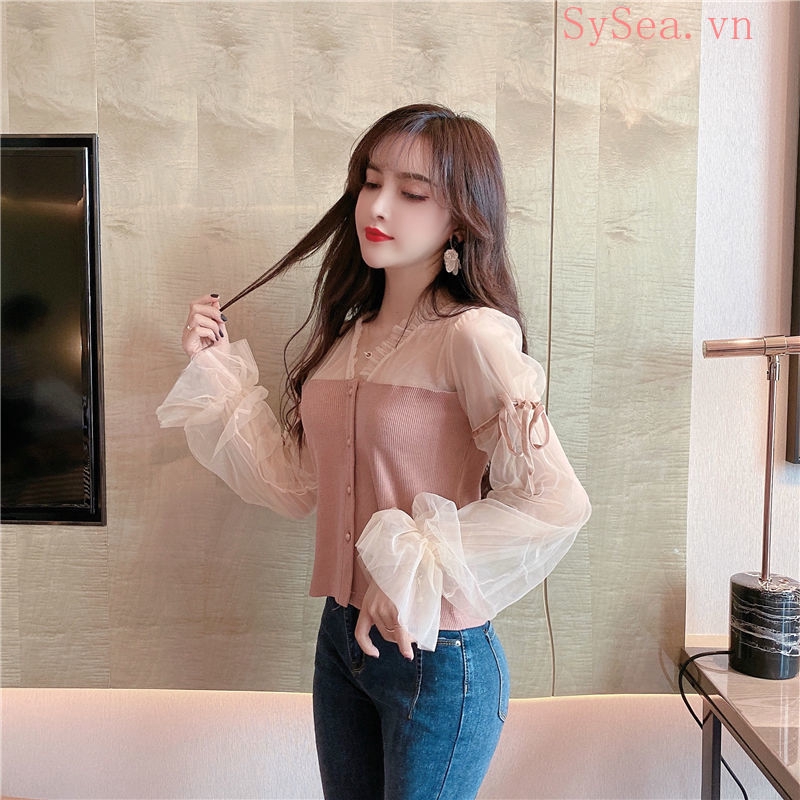 Áo nữ tay dài cổ V phong cách thanh lịch nữ tính