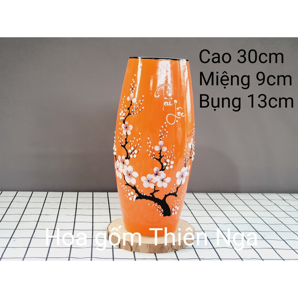 Bình hoa gốm sứ bom hoa sen Bát tràng - cao 30cm