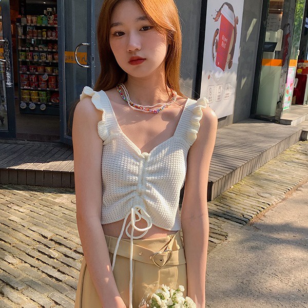 Áo dệt kim ZHELIHANGFEI phối dây rút thiết kế ôm dáng nhẹ nhàng
