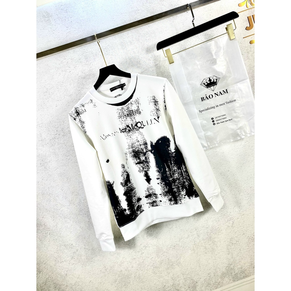Áo nỉ loang đen trắng MCQ,áo thun nam dài tay hot hit dành cho nam và nữ có đủ sz 40-75kg form dáng chuẩn_Áo nỉ nam nữ