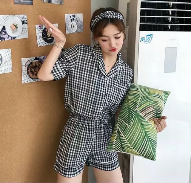 Bộ ngủ pijama caro loại đẹp dáng cộc