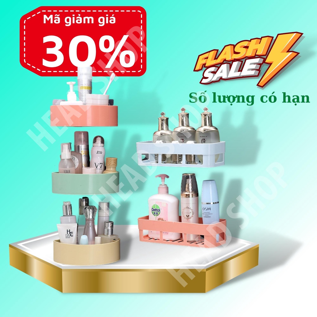 Kệ góc nhà tắm, kệ chữ nhật dán tường N215 siêu dính, giá để đồ phòng tắm, nhà bếp dính siêu chắc HEADSHOP