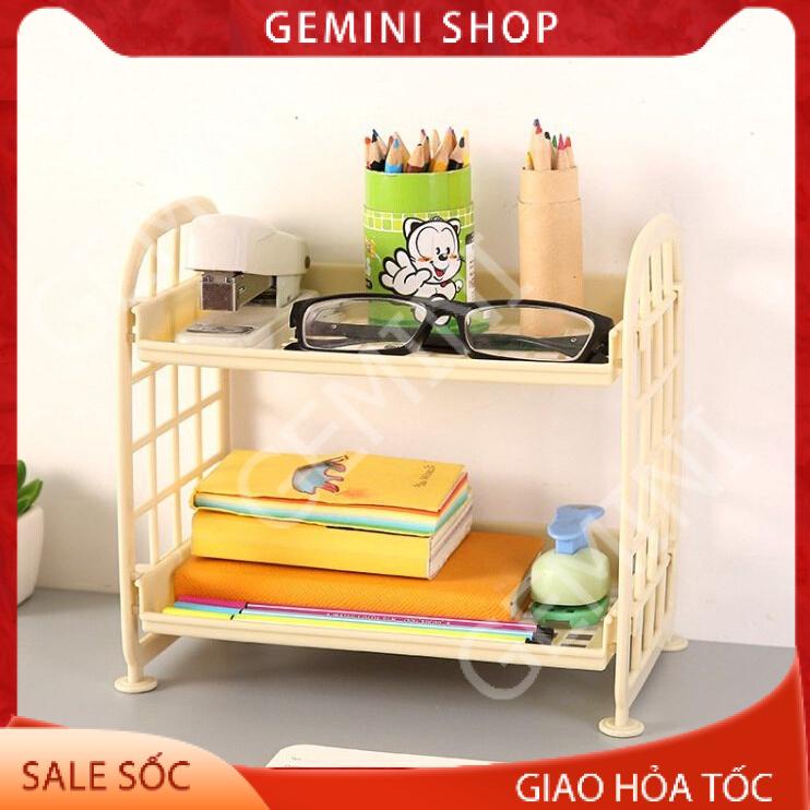 Kệ nhựa để đồ mini 2 tầng để đồ dùng học tập trang trí bàn học phong cách Hàn Quốc E050 GEMINI SHOP