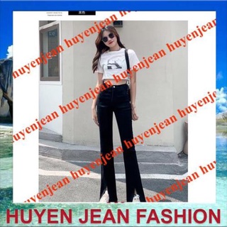 Quần loe xẻ gấu trơn_cạp cao co giãn