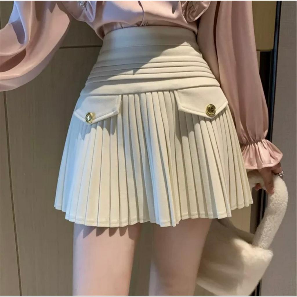 Chân Váy Xếp Ly lưng cao ngắn xòe kèm nắp túi khuy Hàng cao cấp phong cách hàn quốc ✅