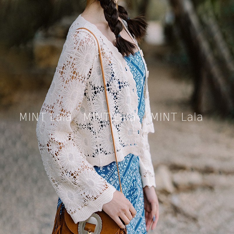 Áo Choàng Đi Biển Ren Lưới Dáng Ngắn Thêu Hoa Xinh Xắn - MINT Lala