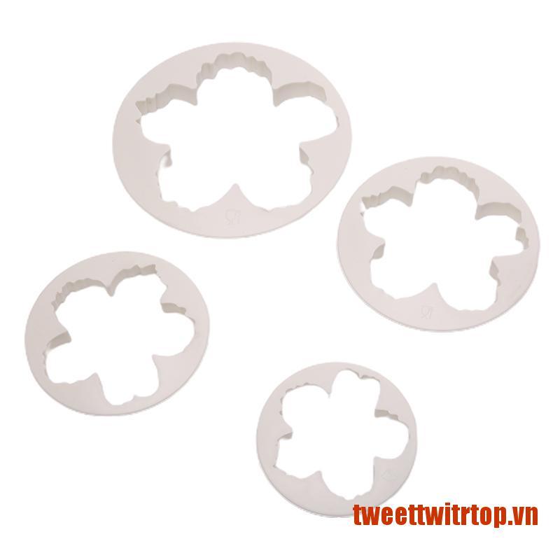 TRTOP 4PCS Peony Flower Mould Plastic Paste Cutter Sets Fondant Gumpaste Mold Too