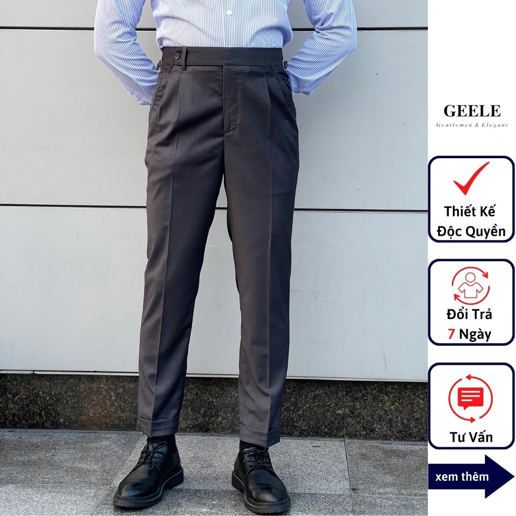 Quần Âu Ghi Cạp Cao Sidetab ống Lơ Vê - GEELE