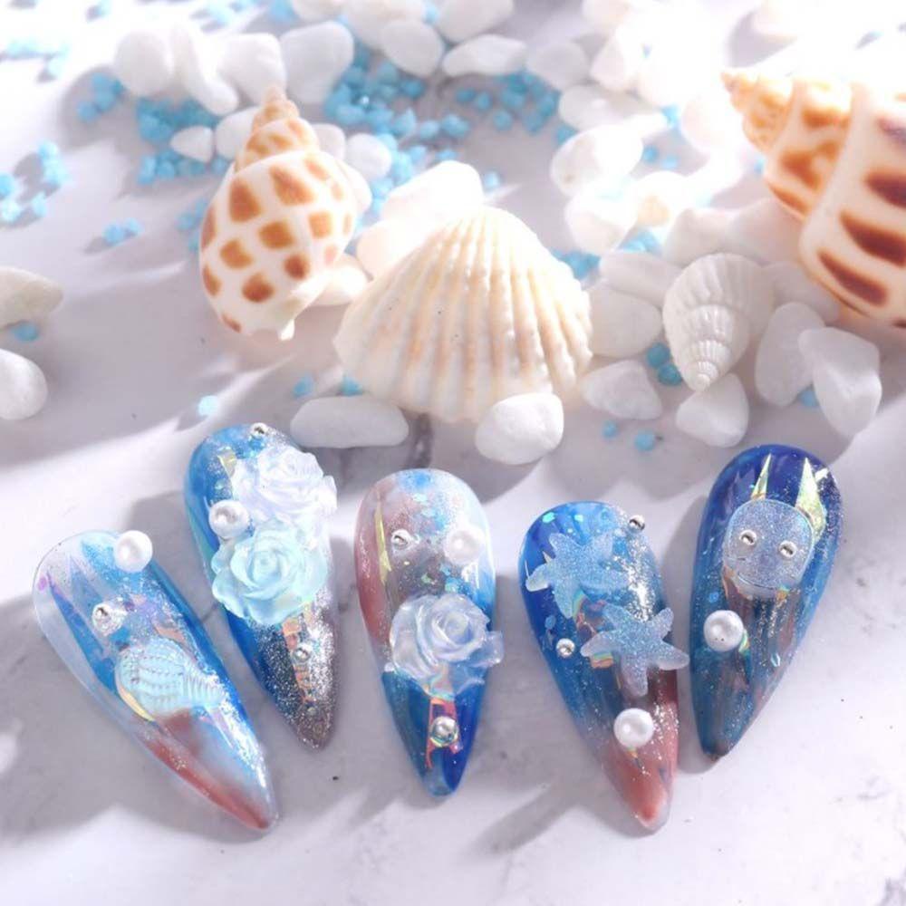 Bộ Phụ Kiện Trang Trí Móng Tay Nghệ Thuật Hình Hoa Trà Và Sao Biển Bằng Nhựa Resin Dạ Quang Thời Trang