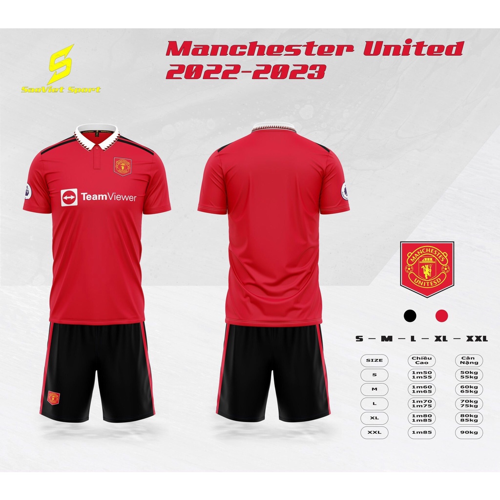 BỘ QUẦN ÁO BÓNG ĐÁ CLB VẢI THUN LẠNH CAO CẤP MẪU MỚI - BỘ THUN MANCHESTER UNITED 2022 - 2023