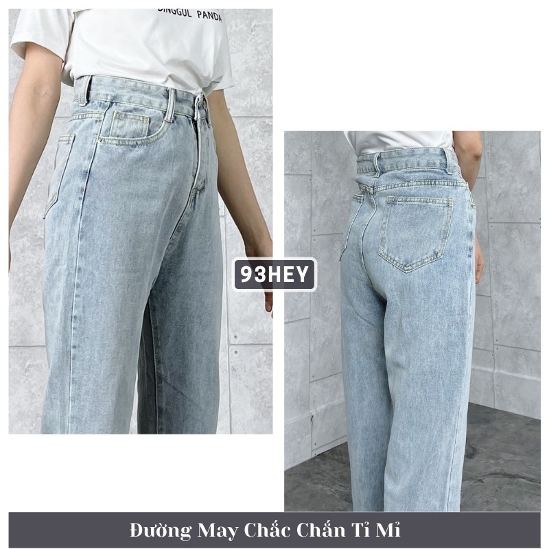 Quần Jean Nữ Dáng Baggy Trơn Cạp Lưng Cao Có Giãn Nhẹ Dày Dặn Quảng Châu 93HEY QJ01 | BigBuy360 - bigbuy360.vn