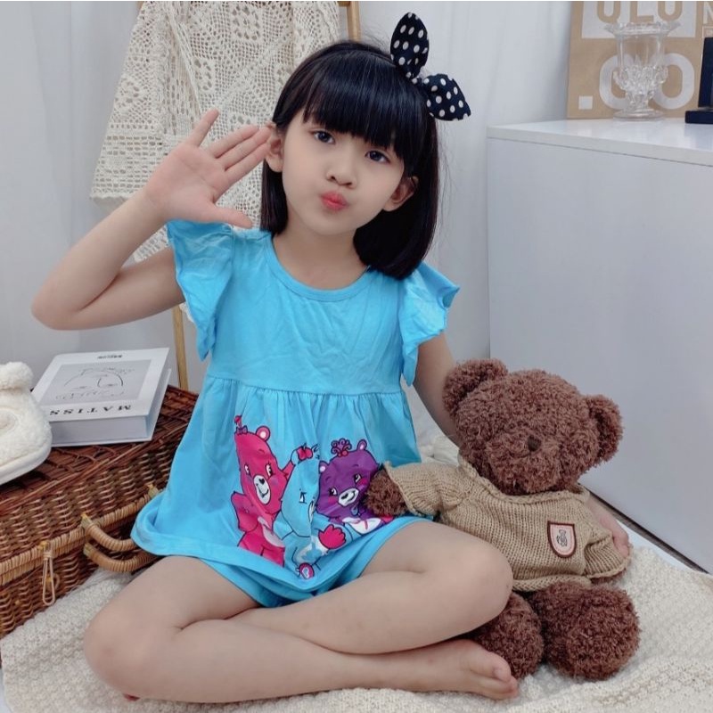 Bộ bé gái cotton size đại cánh tiên quần đùi họa tiết hoạt hình