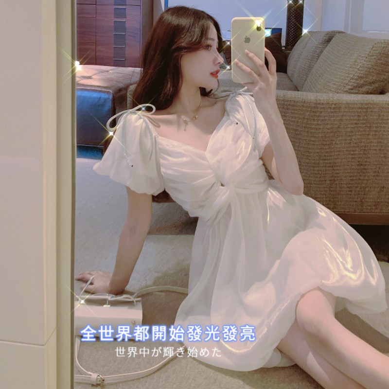 JANE'S Đầm dự tiệc công chúa phối nơ vai đơn giản thanh lịch sang trọng CHẤT VOAN LỤA ÓNG ÁNH J0283