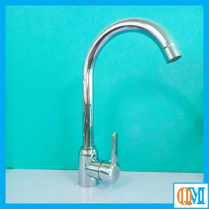 (Kèm dây cấp nước) Vòi rửa chén bát nóng lạnh inox bóng cần cứng cổ bi xoay 360 độ siêu bền tay gạt mỏng dẹt mẫu mới