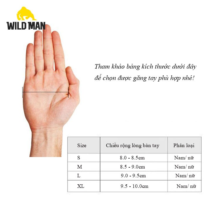 Găng tay nửa ngón Wild man đạp xe tập cơ tay chuẩn hàng chính hãng dành cho cả nam và nữ