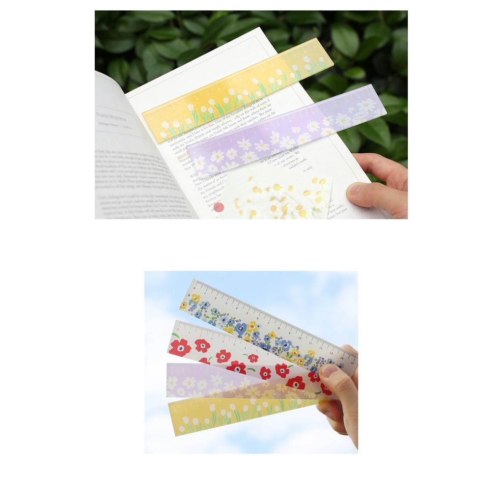 Thước Kẻ Cute  RULER FOR DIARY Hoạ Tiết Hoa Phong Cách Tối Giản Phụ Kiện Trang Trí Sổ Bullet Journal