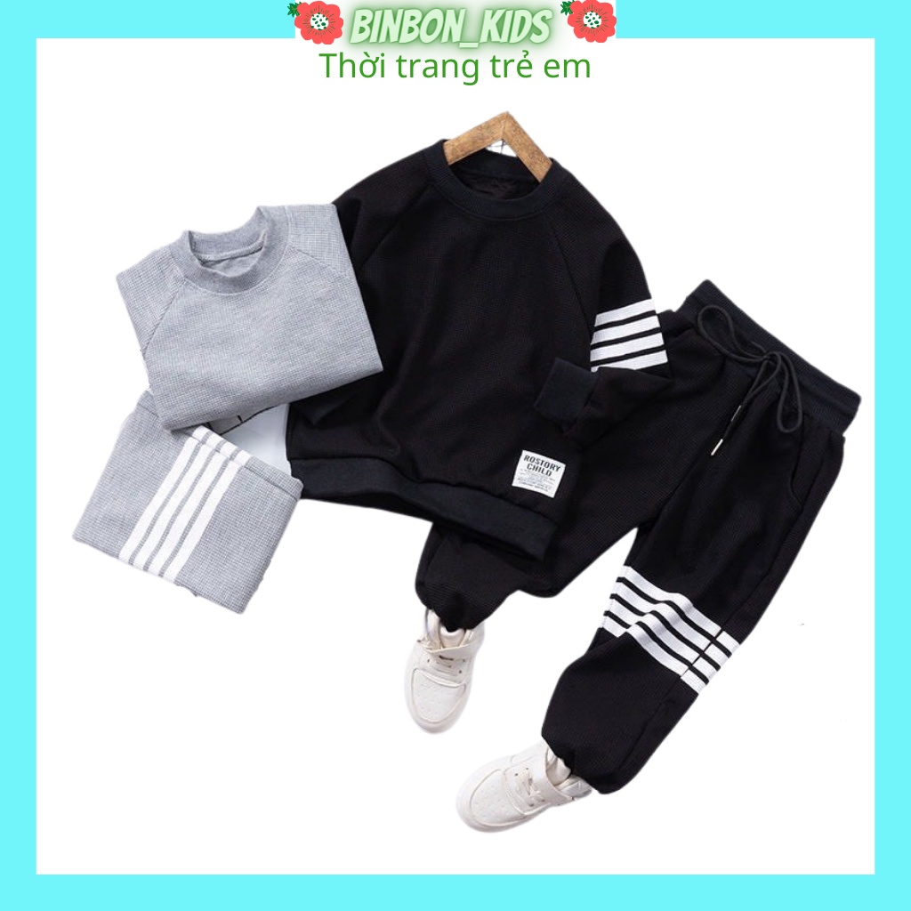 Bộ Thu Đông Cho Bé, Bộ dài tay bé trai 3 Vạch Chất Nỉ Da Cá Cho Bé từ 7-27kg BINBON KIDS