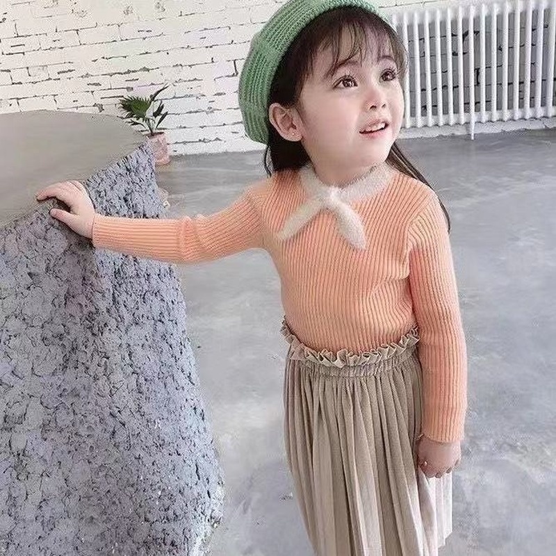 Áo Sweater cổ thắt nơ xinh xắn cho bé gái