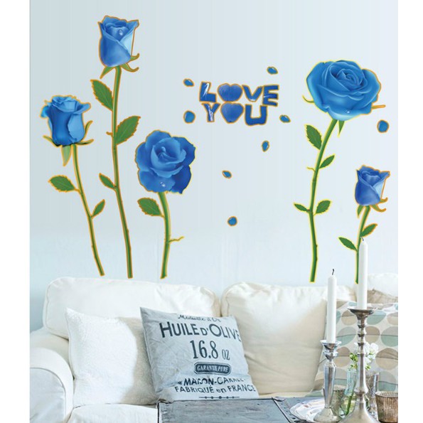 Decal dán tường hoa hồng xanh