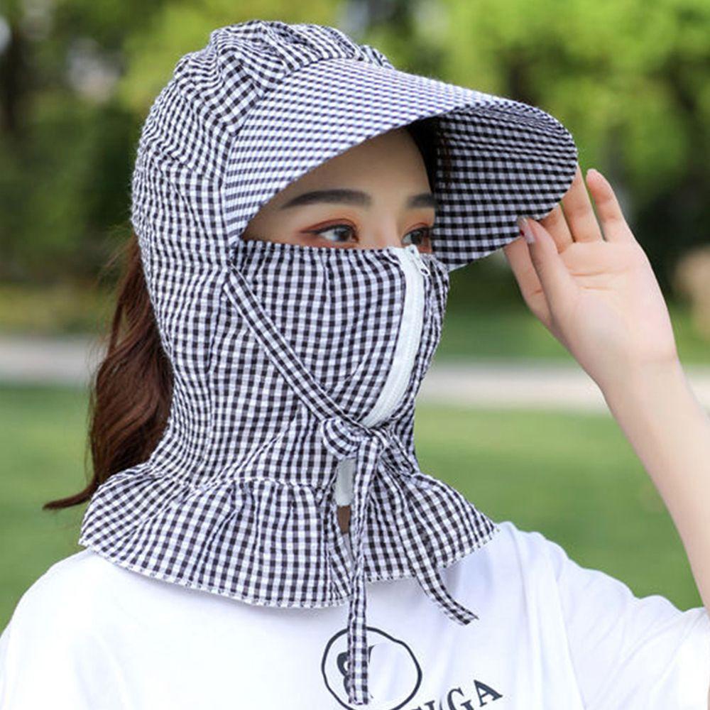 QQMALL Mũ Bucket Chất Liệu Polyester Cotton Họa Tiết Sọc Caro Thời Trang Mùa Hè Hàn Quốc Sự Bảo Vệ