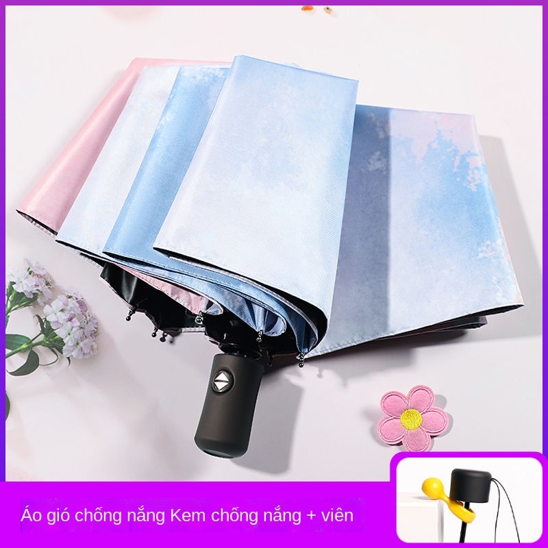 Ô dù nữ gấp hoàn toàn tự động mưa nắng hai ng ô che chống tia cực tím đáng yêu học sinh hàn quốc
