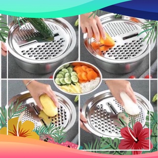 Bộ rổ, chậu kèm nạo rau củ quả inox đa năng 3 trong 1 BCG Mart