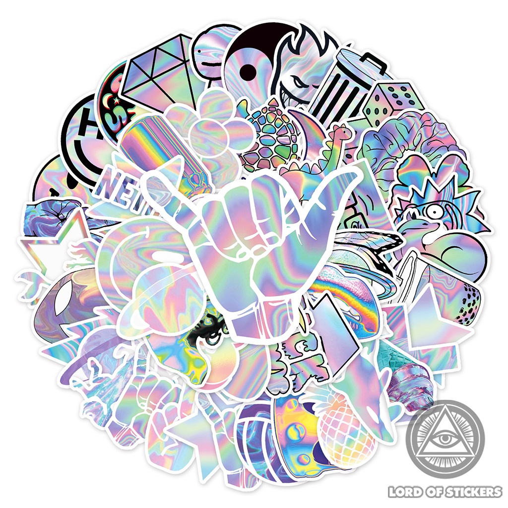 Set 50 Nhãn Dán Holographic Graffiti Sticker Phong Cách Hoạt Hình Cute Chống Thấm Nước Dán Mũ Bảo Hiểm, Laptop, Vali, Sổ