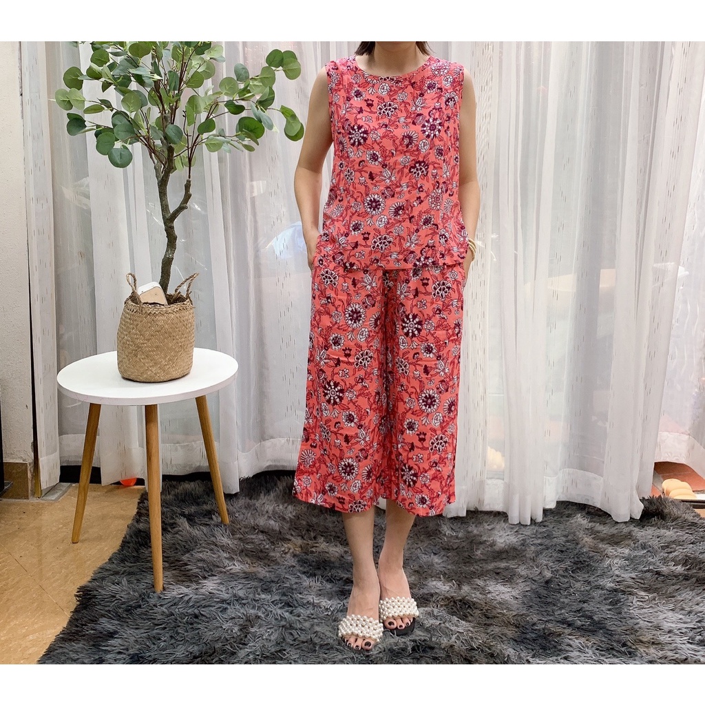 Bộ Lanh Lửng Ống Rộng Qua Gối Mặc Nhà Vải Việt Thắng Cao Cấp