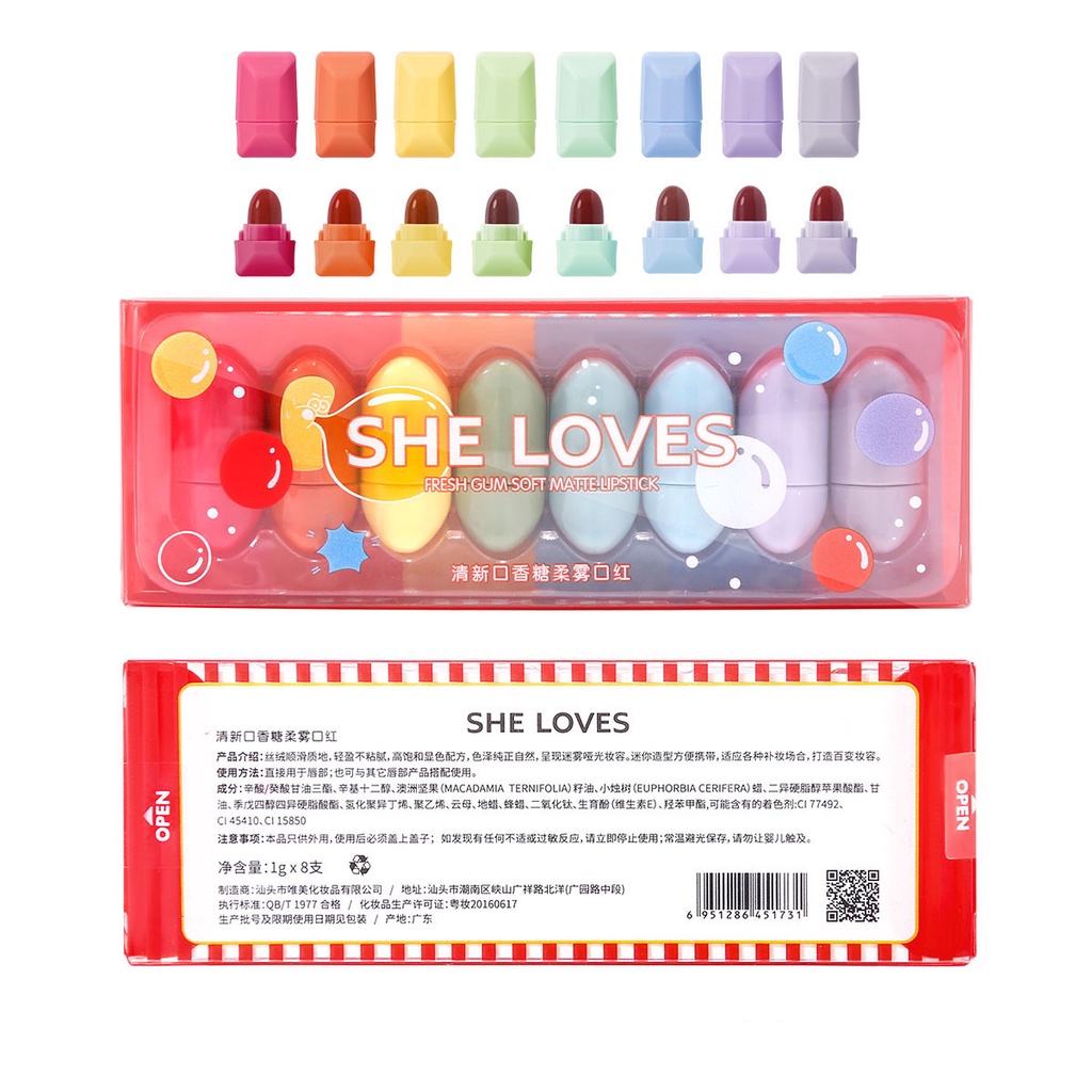 Bộ Son Lì Mini Chống Thấm Nước Lâu Trôi Thiết Kế Hình Viên Con Nhộng