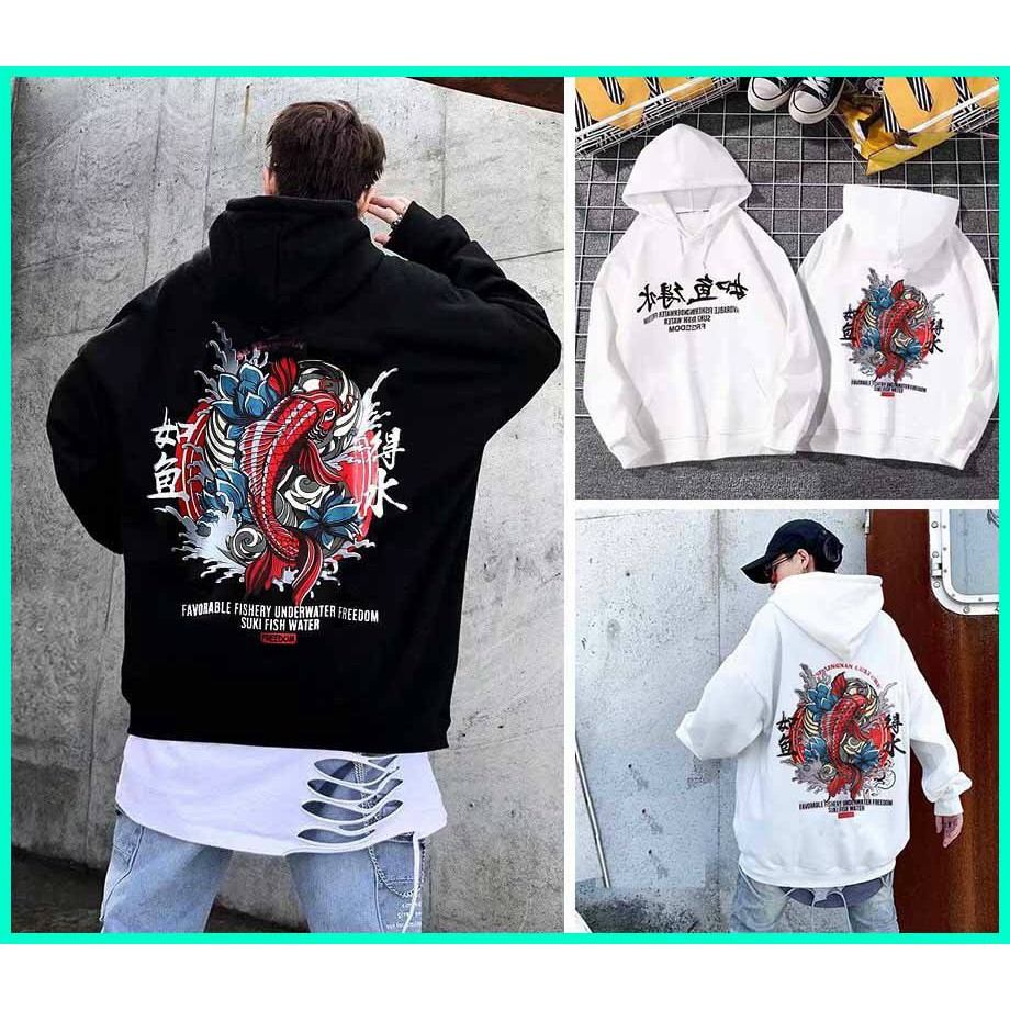 &lt;FREE SHIP&gt; ÁO HOODIE NỈ NGOẠI FORM RỘNG BAO ĐẸP, BAO CHẤT IN HÌNH CÁ CHÉP