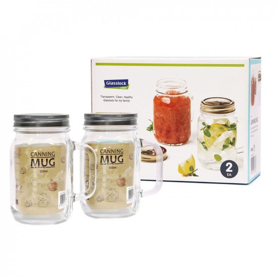 Set 2 ly thủy tinh GLASSLOCK cao cấp đa năng 500ml có tay cầm IG753