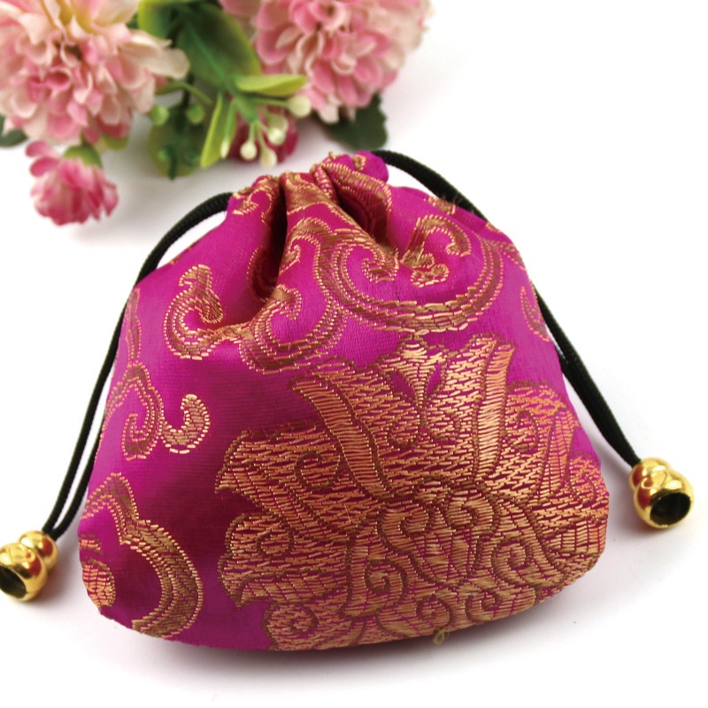 Túi dây rút mini đựng trang sức/kẹo chất liệu satin thêu họa tiết