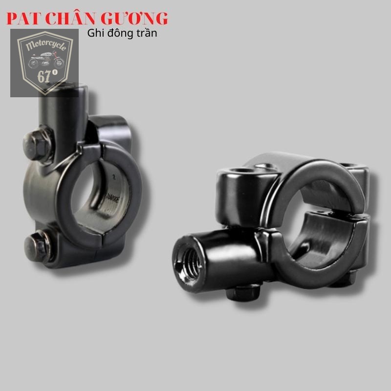 Pat gắn chân gương 10mm, cùm săt sơn đen gắn gương chiếu hậu cho ghi đông trần 22mm