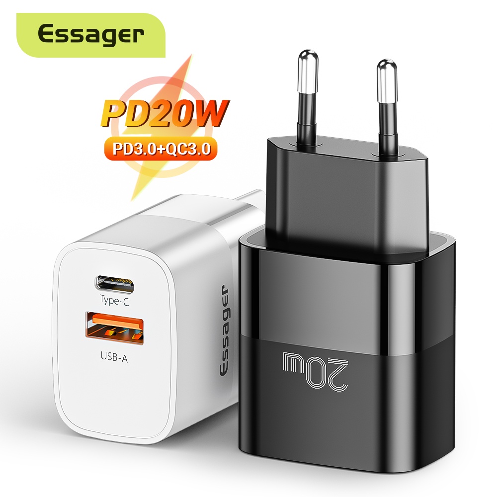 Cục sạc nhanh ESSAGER type-C PD 20W thích hợp cho iPhone 13 Pro Max 11 12 Mini 3.0 Huawei