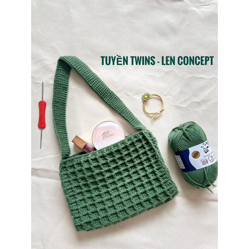 Túi len handmade  - Họa tiết ô vuông xinh xắn