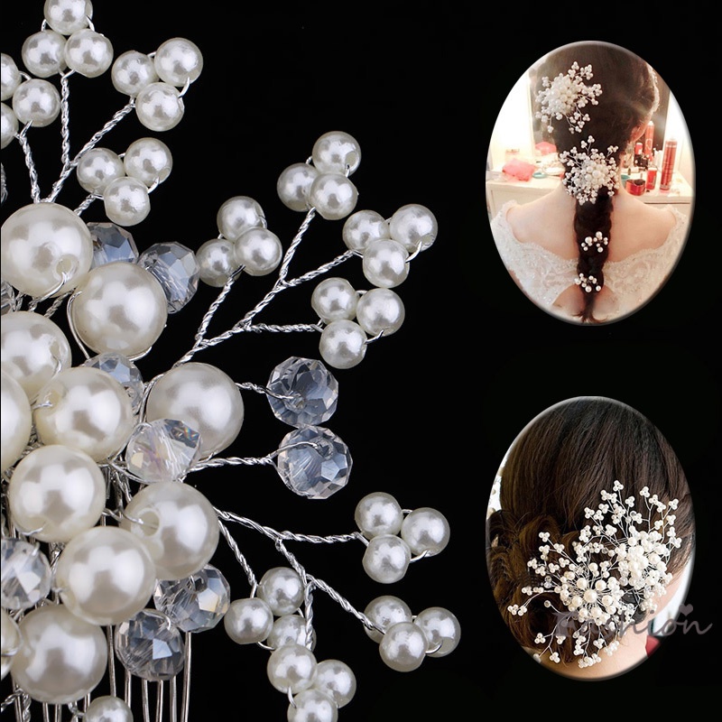 Lược Cài Tóc Cô Dâu Đính Ngọc Trai Nhân Tạo