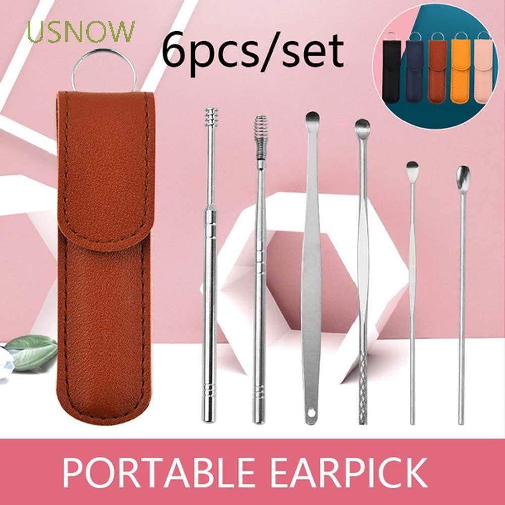[Hàng mới về] Bộ 6 dụng cụ lấy ráy tai chất liệu thép không gỉ kèm túi đựng chuyên dụng