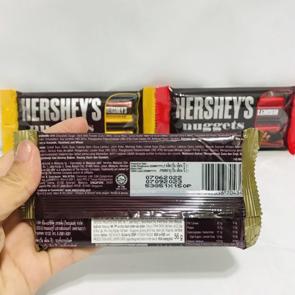 Kẹo socola Hershey’s nuggets 56g (3 vị nhập khẩu malaysia)