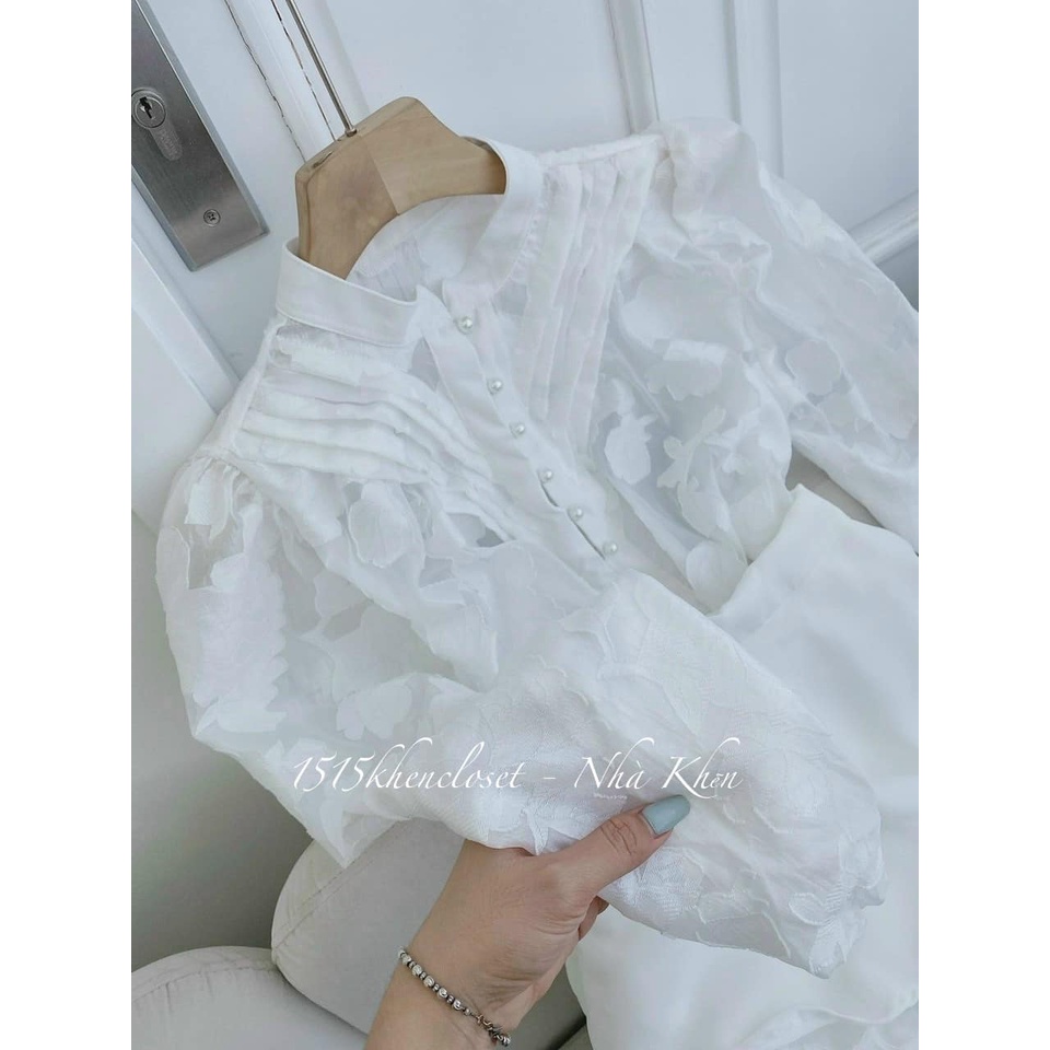 Set áo voan hoa xếp quần váy