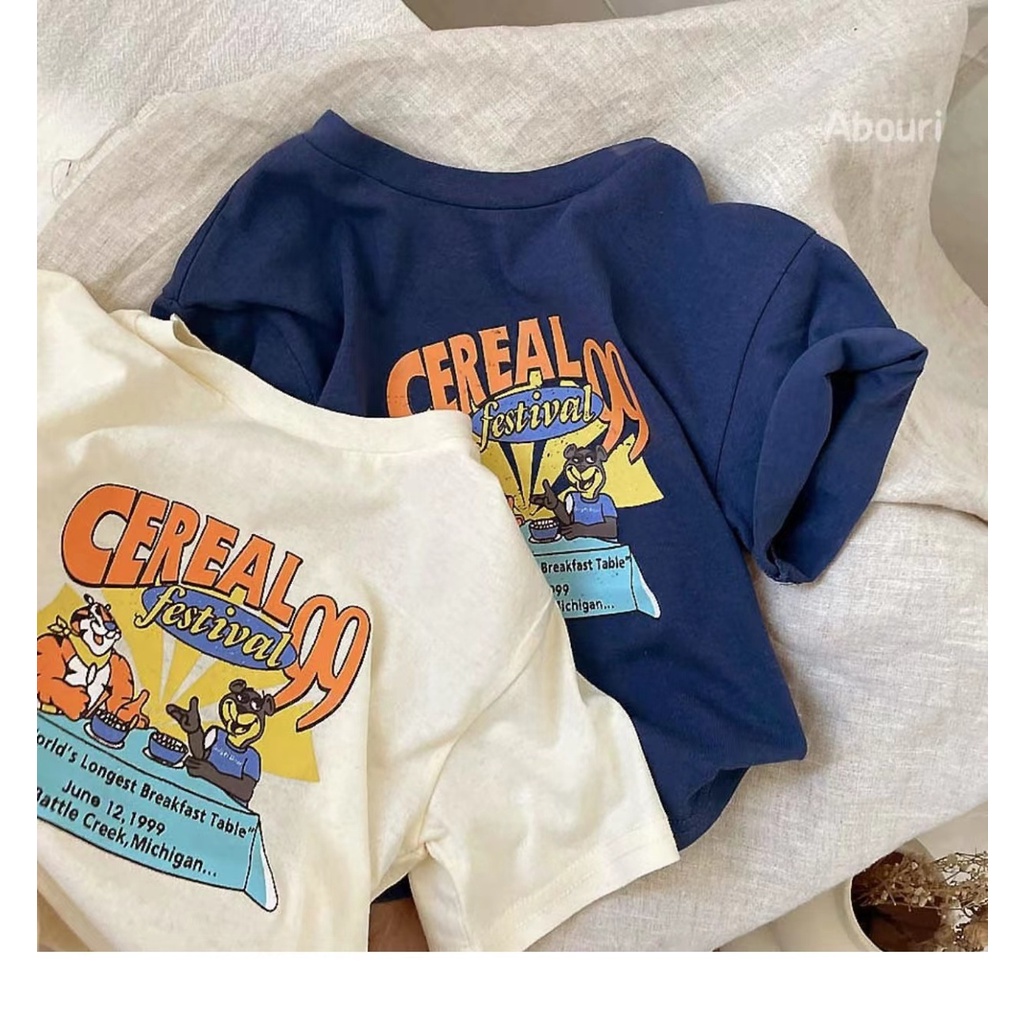 Áo Thun Cotton Ngắn Tay Cổ Tròn In Chữ Hoạt Hình Thời Trang Mùa Hè Dành Cho Trẻ 48 Tiếng