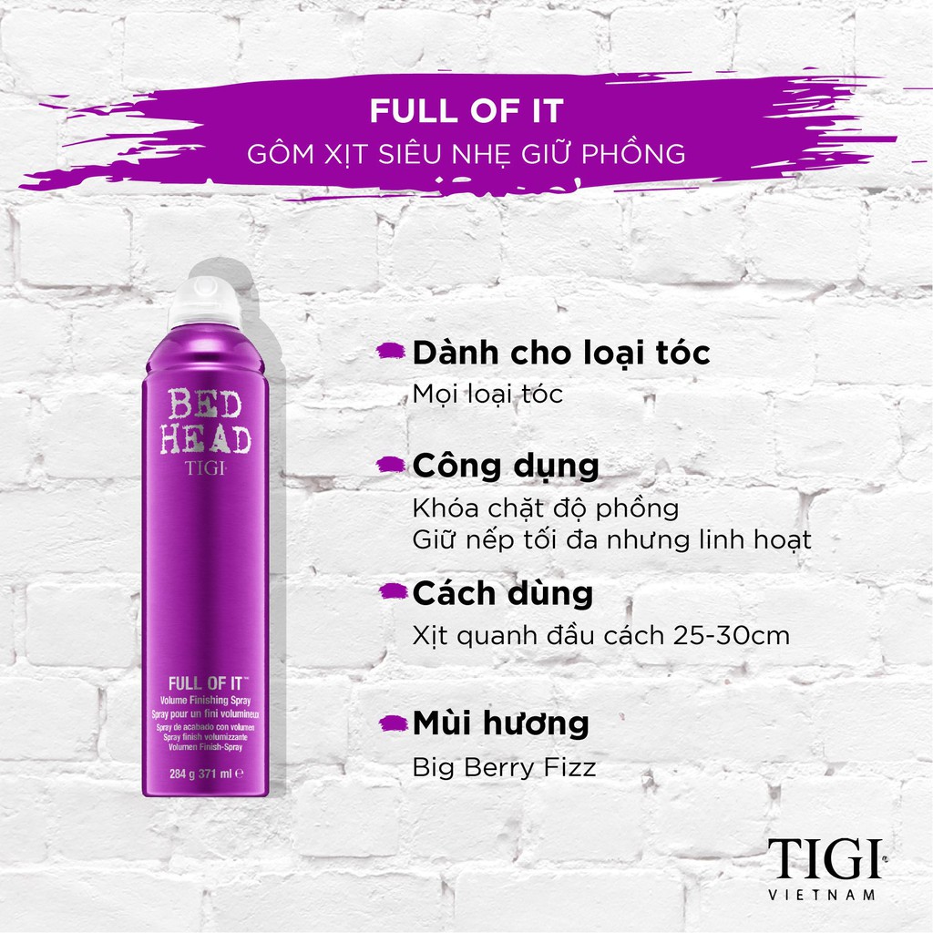 Gôm giữ nếp tạo phồng Tigi Bed Head Full Of It - Volume Finishing Hairspray 371ml