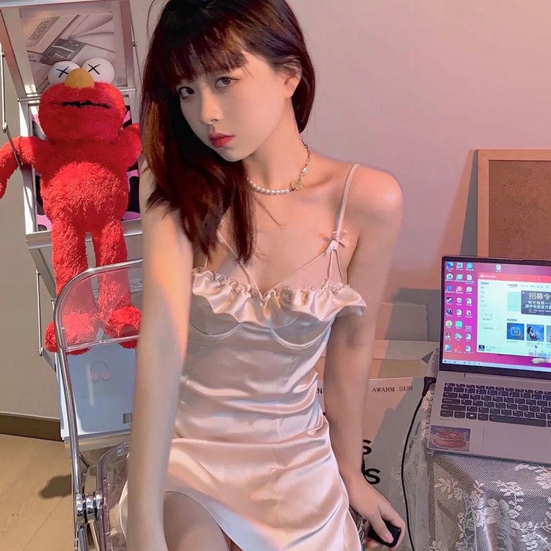 Cổ Phiếu Sẵn Sàng❣Đầm Ngủ Ngắn Phong Cách Pháp Thời Trang Mùa Hè Quyến Rũ Cho Nữ 2022