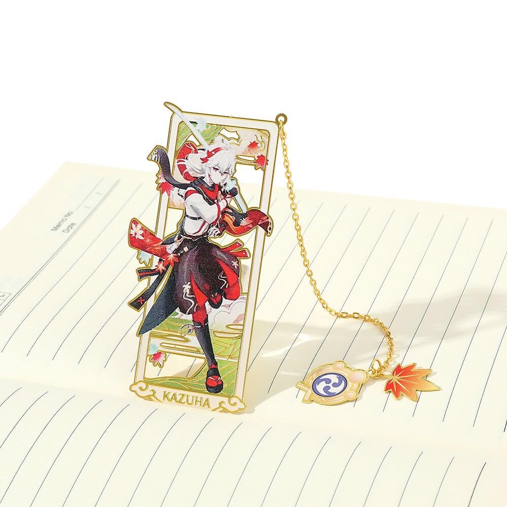 Bộ Sưu Tập Đánh Dấu Trang Kim Loại Hình Anime Genshin Kazuha Zhongli Hutao Yae Miko Tartaglia Raiden Shogun Venti Xiao
