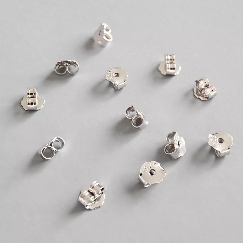 Set 100 chốt khuyên tai silicon, các nút chặn bông tai mạ vàng, bạc 925