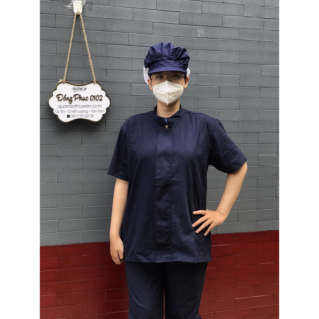 Combo Quần áo + nón kaki ngắn tay màu xanh navy mềm mịn, không ra màu, không xù lông-xưởng sản xuất