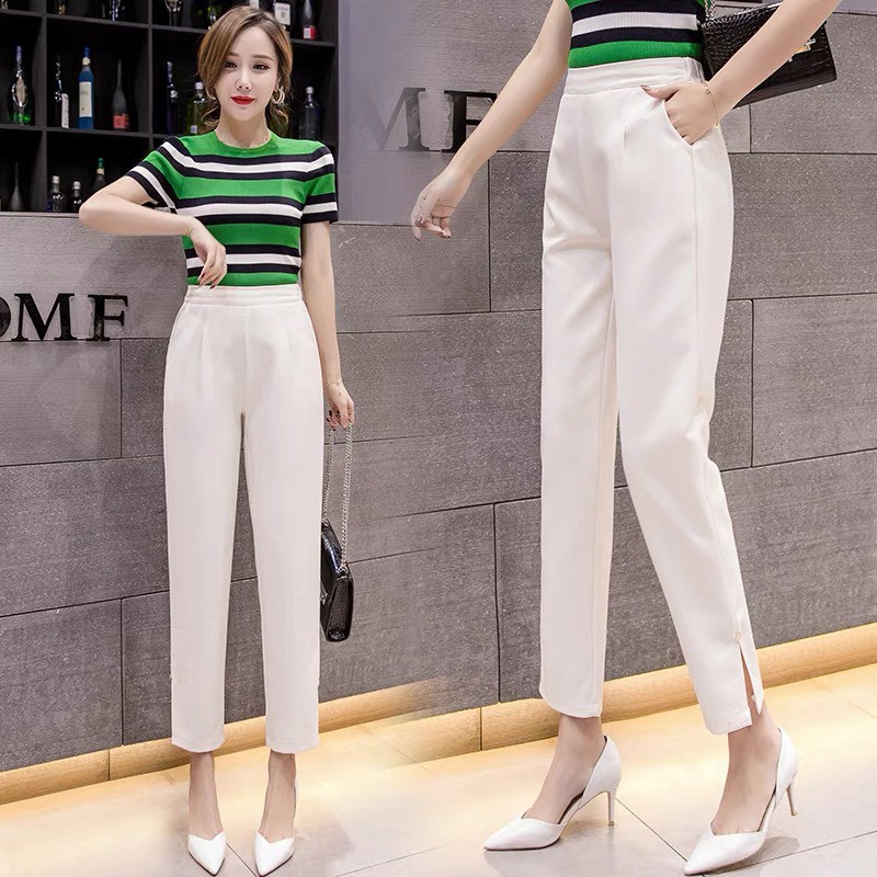 Quần baggy nữ cạp cao xẻ gấu phong cách mới chất tuyết mưa dày dặn 3 màu Trắng Đen Kem | BigBuy360 - bigbuy360.vn