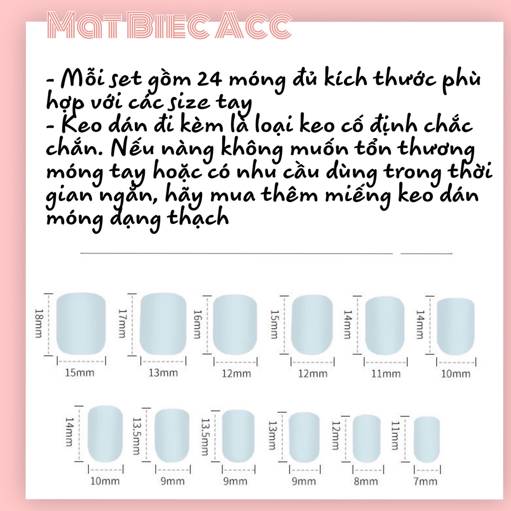 Set móng tay giả 24pcs đính đá hoa dáng vuông tròn kèm keo dán Nails box